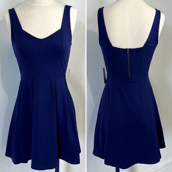 Express Cobalt Blue Purple Sweetheart Neckline Stretch Cotton Mini Dress - S - Picture 1 of 8